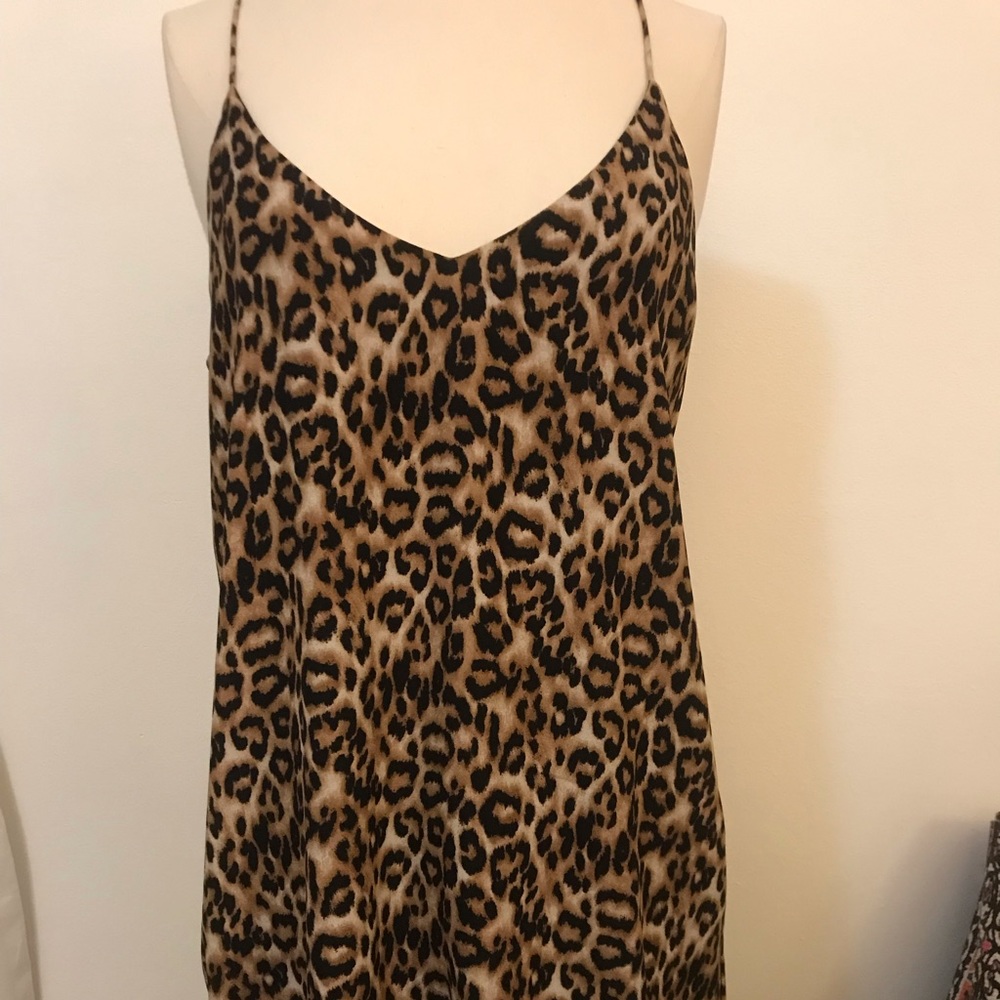 Leopard print spaghetti straps shift dress